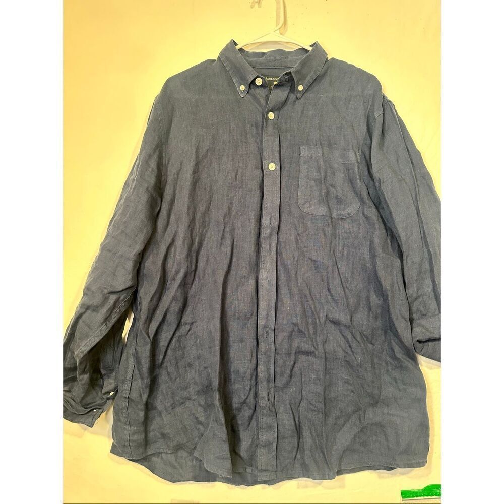 Paul Costelloe Men’s Pure Linen Navy Button Down Long Sleeve Shirt, Size L